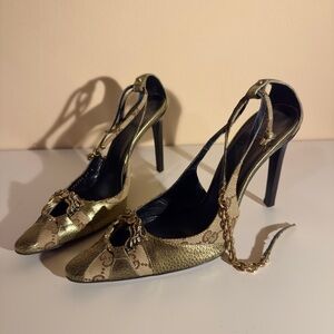Gucci Gold Chain-Detail Women's Heels